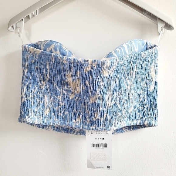 New Zara Floral Printed Underwire Linen Blend Bustier Crop Top NWT Large - Picture 15 of 17
